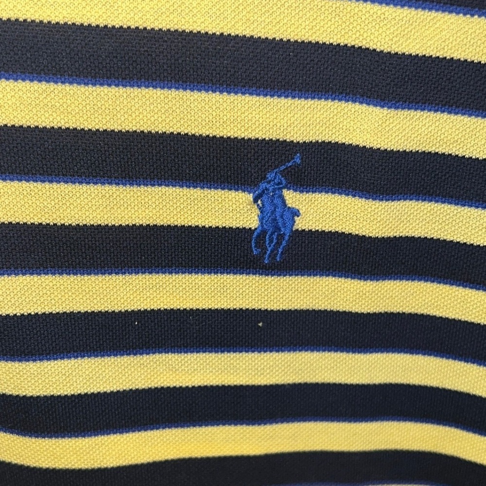 Polo Golf Ralph Lauren Men's XL Yellow Navy Blue Striped Pima Cotton Polo Shirt - Picture 6 of 7